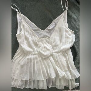Lovers & Friends White Flowy Ruffled Spaghetti Strap Top
